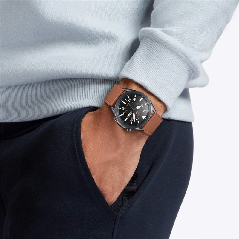 For Garmin Vivoactive 4 Buckle Design Cowhide Genuine Leather Double-sided Textured Watch Band Wrist Strap - Coffee