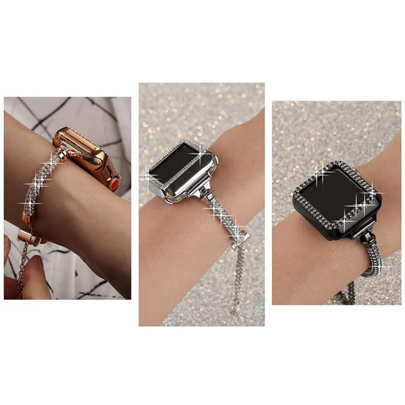 Para Apple Watch SE / SE(2022) / Serie 4 / 5 / 6 40mm Pulsera de metal con decoración de strass de estilo Pulsera de reloj - Negro