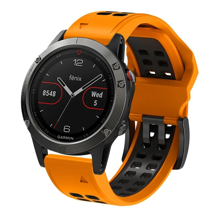 Para Garmin Fenix ​​7/epix Duas Linhas Buracos Dupla Cor de Liberação Rápida Silicone Watch Band Wrist Strap 22mm - Laranja/preto