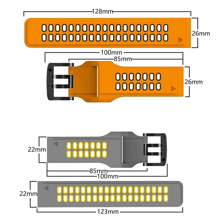 Para Garmin Fenix 7/Epix Two Rows Holes Dual-color Quick Release Silicone Watch Band Wrist Strap 22mm - Laranja/Preto