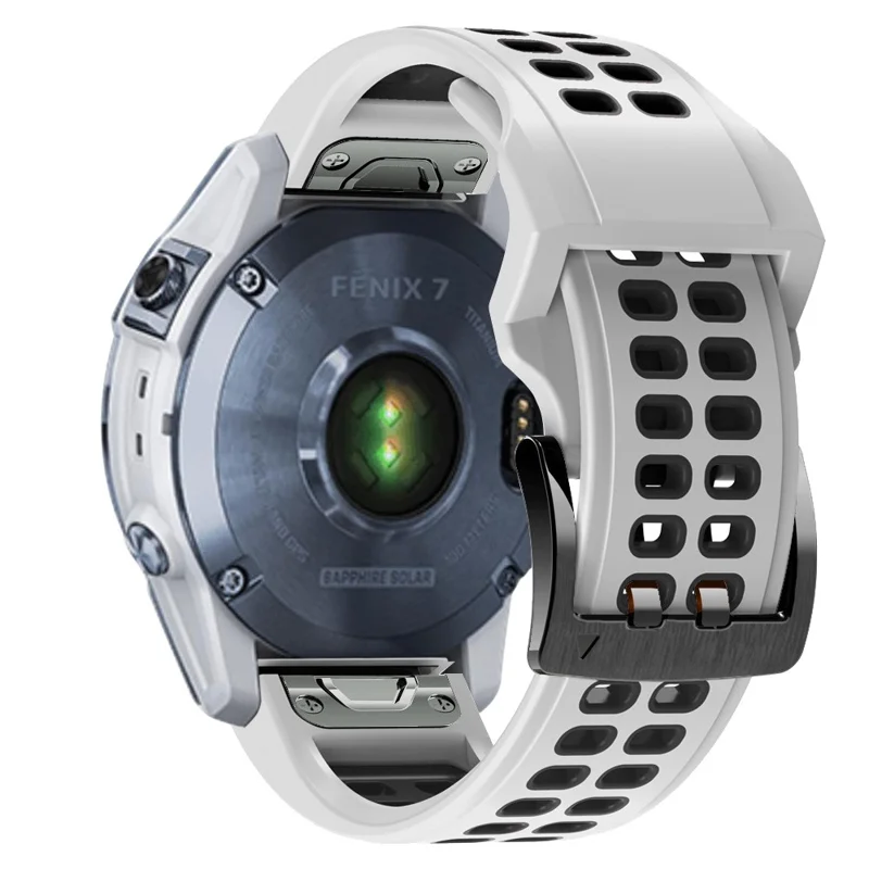 For Garmin Fenix 7/Epix Two Rows Holes Dual-color Quick Release Silicone Watch Band Wrist Strap 22mm - White/Black