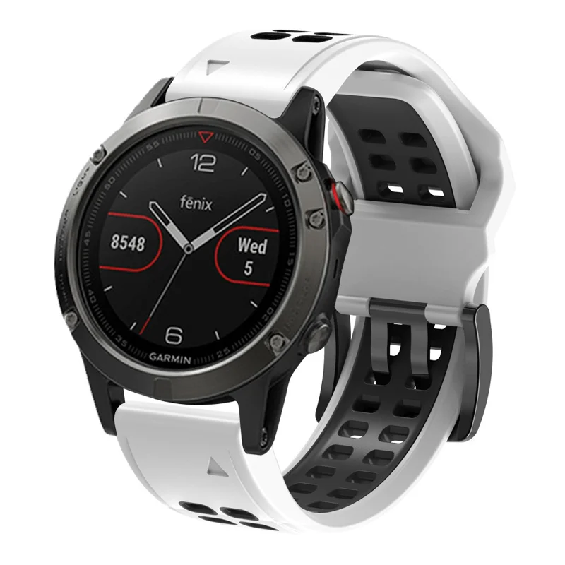 For Garmin Fenix 7/Epix Two Rows Holes Dual-color Quick Release Silicone Watch Band Wrist Strap 22mm - White/Black