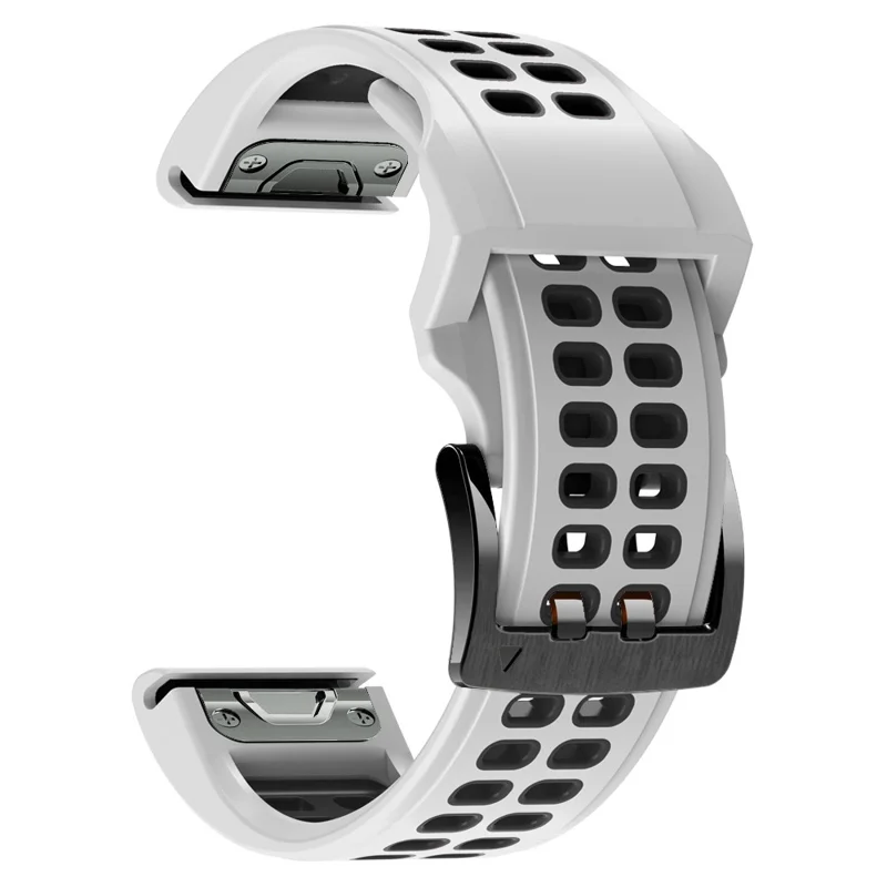 For Garmin Fenix 7/Epix Two Rows Holes Dual-color Quick Release Silicone Watch Band Wrist Strap 22mm - White/Black