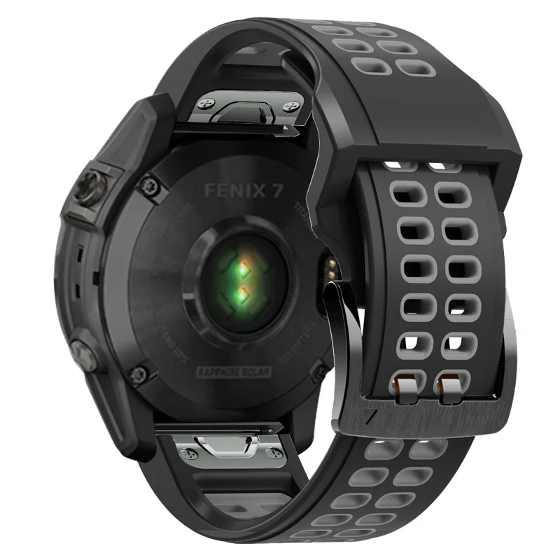For Garmin Fenix 7/Epix Two Rows Holes Dual-color Quick Release Silicone Watch Band Wrist Strap 22mm - Black/Grey