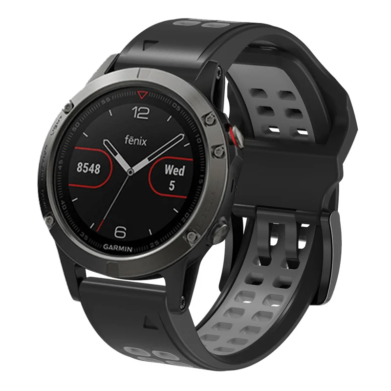 For Garmin Fenix 7/Epix Two Rows Holes Dual-color Quick Release Silicone Watch Band Wrist Strap 22mm - Black/Grey