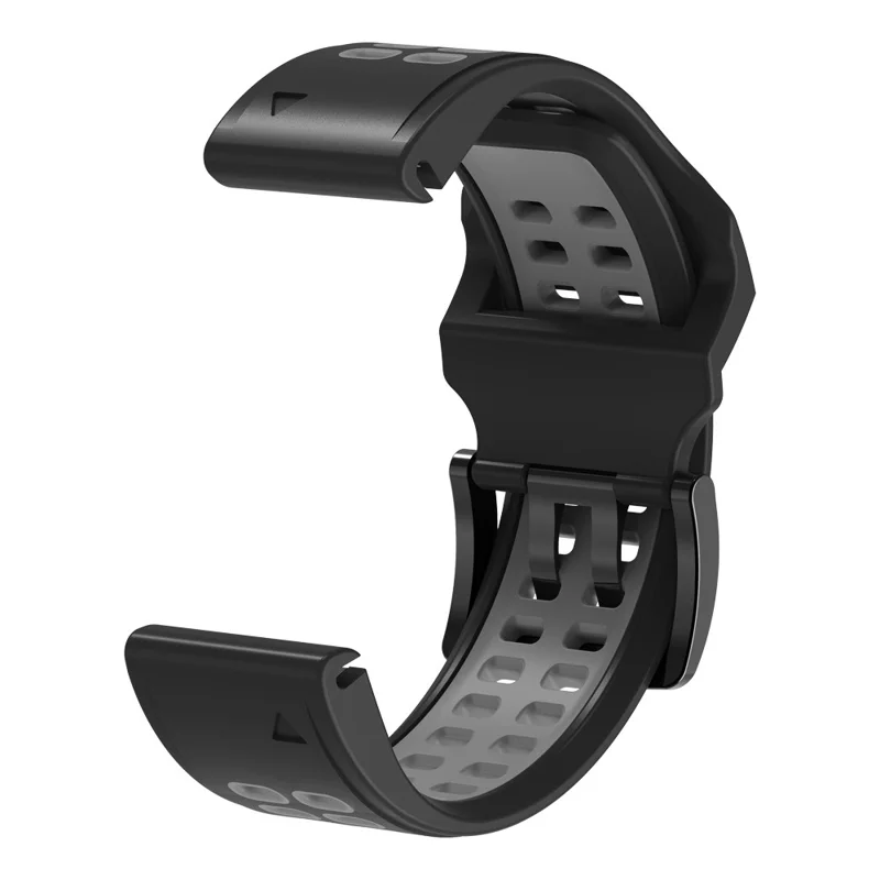 For Garmin Fenix 7/Epix Two Rows Holes Dual-color Quick Release Silicone Watch Band Wrist Strap 22mm - Black/Grey