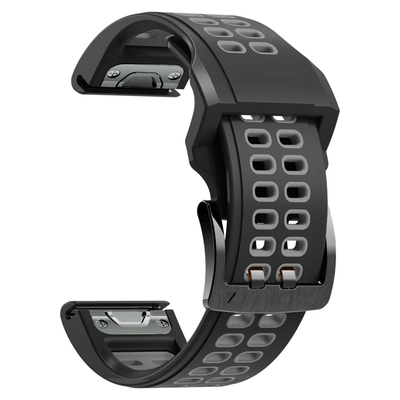 For Garmin Fenix 7/Epix Two Rows Holes Dual-color Quick Release Silicone Watch Band Wrist Strap 22mm - Black/Grey
