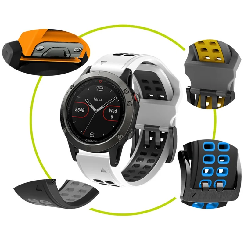 For Garmin Fenix 7/Epix Two Rows Holes Dual-color Quick Release Silicone Watch Band Wrist Strap 22mm - Black/Grey