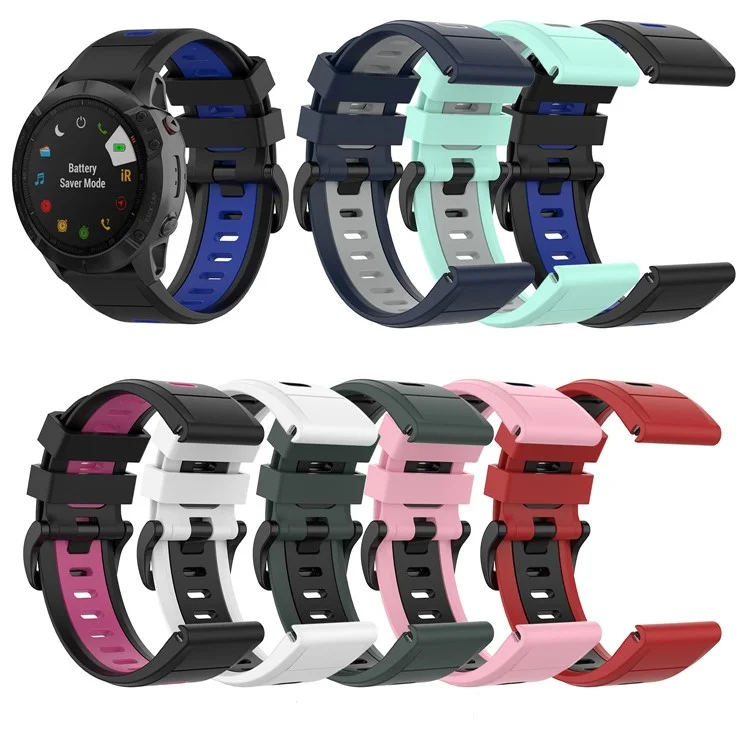 For Garmin Fenix 7S Single Row Holes Dual-color Quick Release Silicone Watch Band Wrist Strap 20mm - Pink/Black