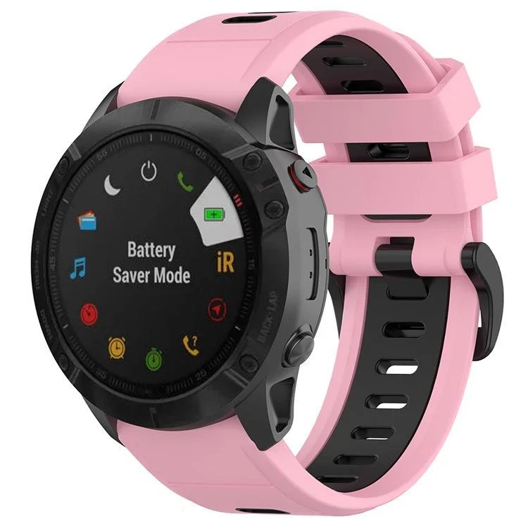 For Garmin Fenix 7S Single Row Holes Dual-color Quick Release Silicone Watch Band Wrist Strap 20mm - Pink/Black