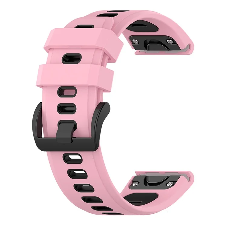 For Garmin Fenix 7S Single Row Holes Dual-color Quick Release Silicone Watch Band Wrist Strap 20mm - Pink/Black
