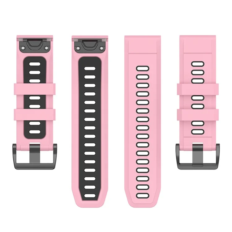 For Garmin Fenix 7S Single Row Holes Dual-color Quick Release Silicone Watch Band Wrist Strap 20mm - Pink/Black