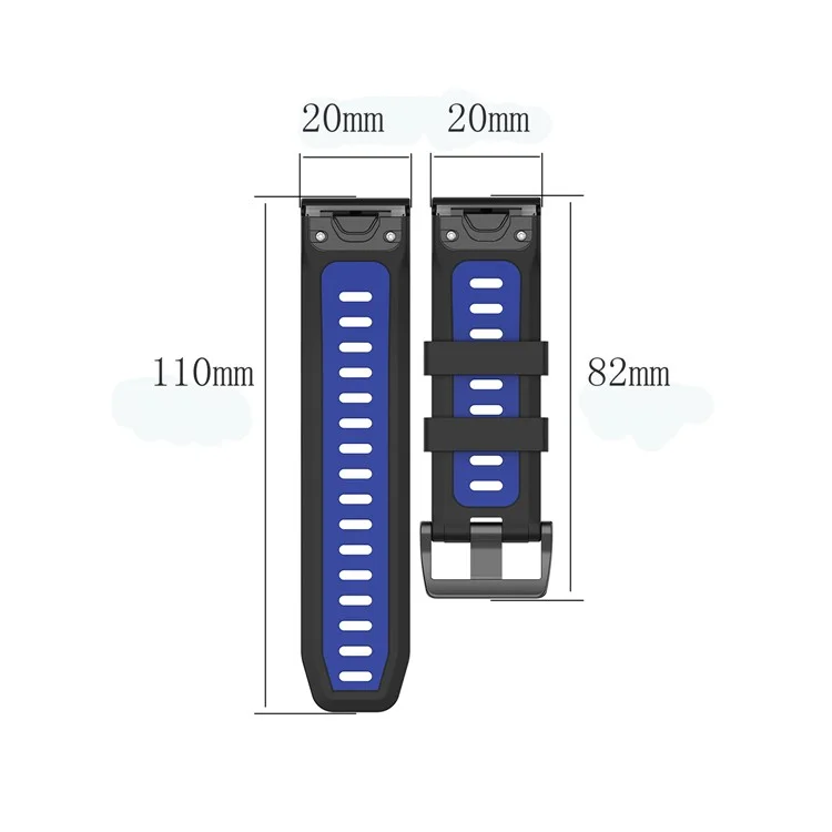 For Garmin Fenix 7S Single Row Holes Dual-color Quick Release Silicone Watch Band Wrist Strap 20mm - Pink/Black