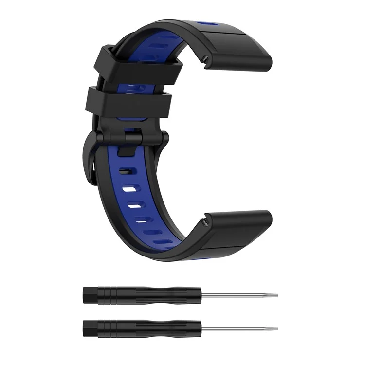 Para Garmin Fenix 7X Dual-color Stylish Quick Release Silicone Watch Band Wrist Strap 26mm - Negro/Azul