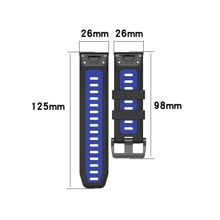 Para Garmin Fenix 7X Dual-color Stylish Quick Release Silicone Watch Band Wrist Strap 26mm - Negro/Azul