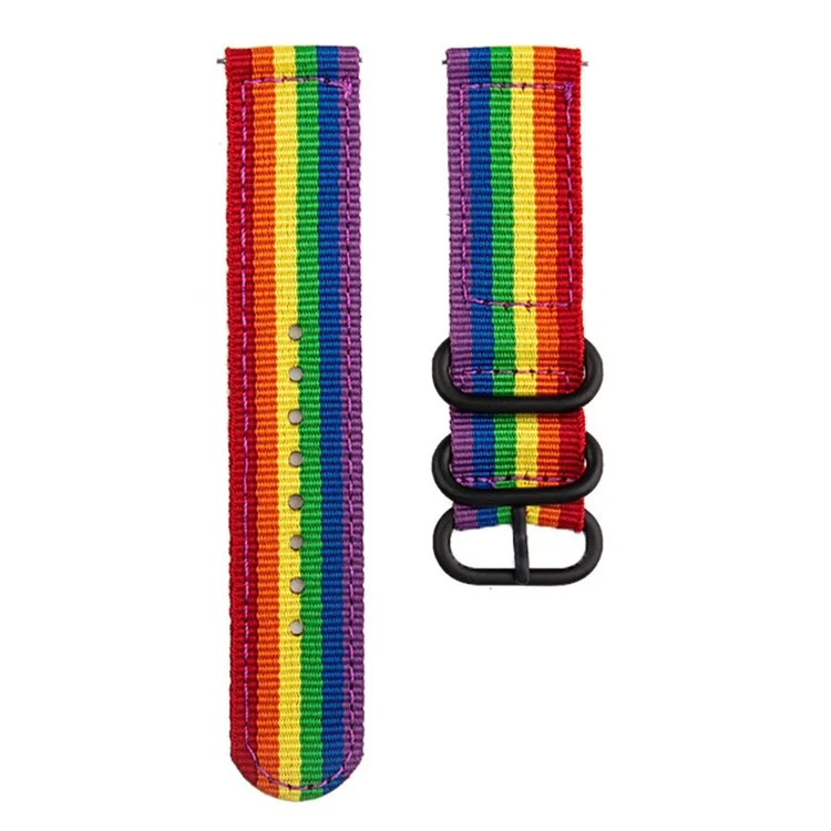 For Garmin Venu 2S / Vivoactive 4S 18mm Nylon Watch Strap Three Heavy Buckles Watch Band Replacement - Rainbow