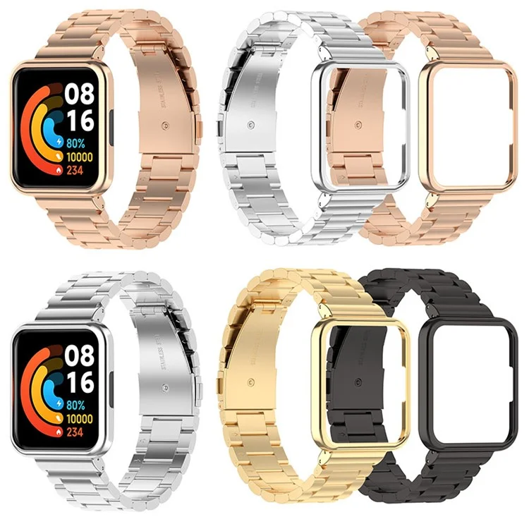 Para Xiaomi Redmi Watch 2 Lite Metal Three Beads Wrist Strap+Watch Case - Rose Gold