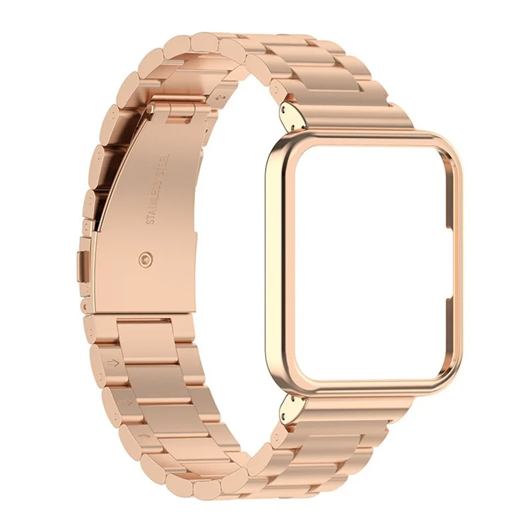 Para Xiaomi Redmi Watch 2 Lite Metal Three Beads Wrist Strap+Watch Case - Rose Gold