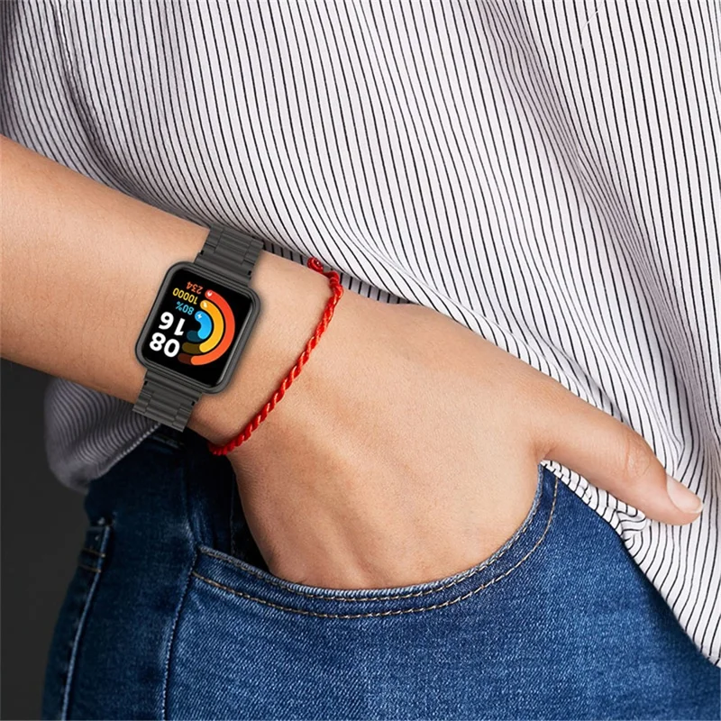 Для Xiaomi Redmi Watch 2 Lite Металлический ремешок с тремя бусинами + Чехол для часов - Золотой