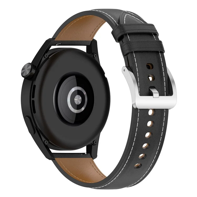 Für Huawei Watch GT/Samsung Gear S3/Galaxy Watch 46mm Smartwatch-Armband 22mm Universal Stitching Line First Layer Cowhide Solid Color Strap - Schwarz