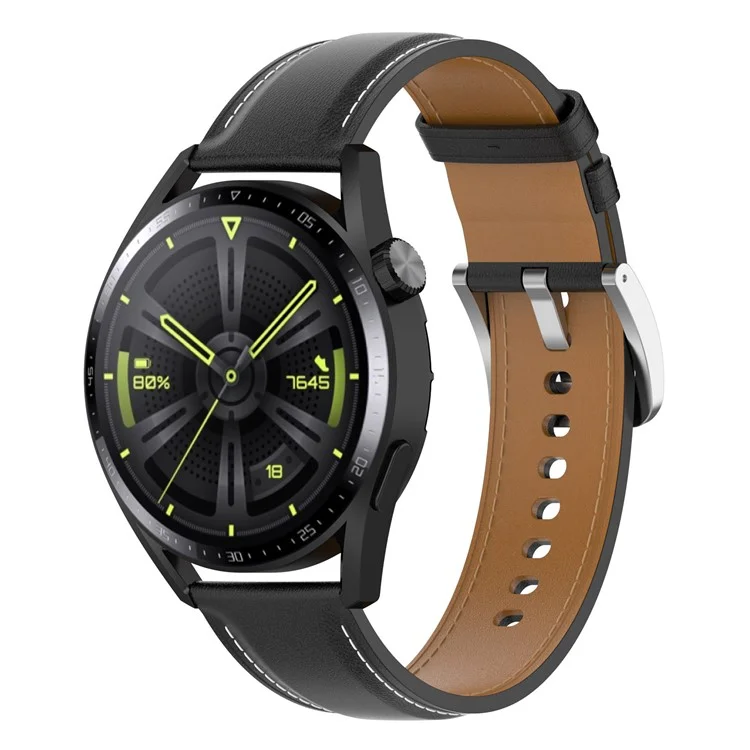 Für Huawei Watch GT/Samsung Gear S3/Galaxy Watch 46mm Smartwatch-Armband 22mm Universal Stitching Line First Layer Cowhide Solid Color Strap - Schwarz