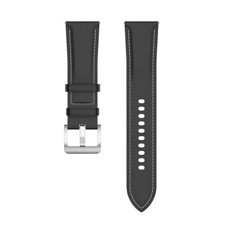 Für Huawei Watch GT/Samsung Gear S3/Galaxy Watch 46mm Smartwatch-Armband 22mm Universal Stitching Line First Layer Cowhide Solid Color Strap - Schwarz
