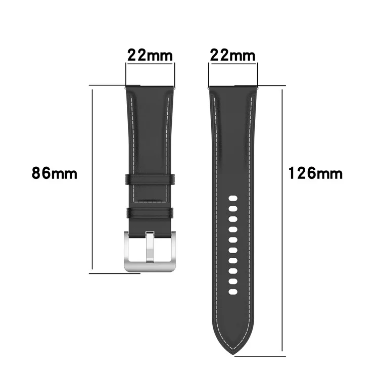 Für Huawei Watch GT/Samsung Gear S3/Galaxy Watch 46mm Smartwatch-Armband 22mm Universal Stitching Line First Layer Cowhide Solid Color Strap - Schwarz
