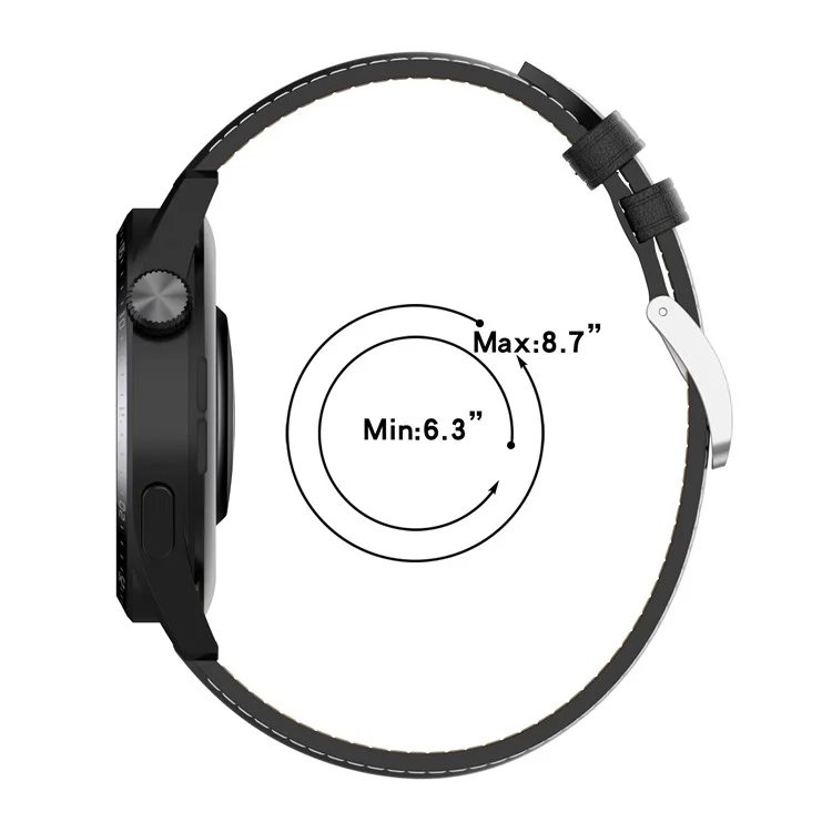Für Huawei Watch GT/Samsung Gear S3/Galaxy Watch 46mm Smartwatch-Armband 22mm Universal Stitching Line First Layer Cowhide Solid Color Strap - Schwarz