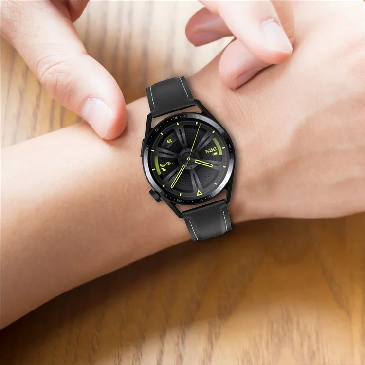 Für Huawei Watch GT/Samsung Gear S3/Galaxy Watch 46mm Smartwatch-Armband 22mm Universal Stitching Line First Layer Cowhide Solid Color Strap - Schwarz