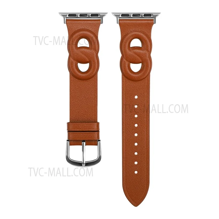 Pour Apple Watch Series 10 46mm / Ultra 2 Ultra 49mm / 9 8 7 45mm / SE (2023) SE (2022) SE 6 5 4 44mm / 3 2 1 42mm  Dual Ring Design Genuine Leather Smart Watch Band Replacement Strap - Marron