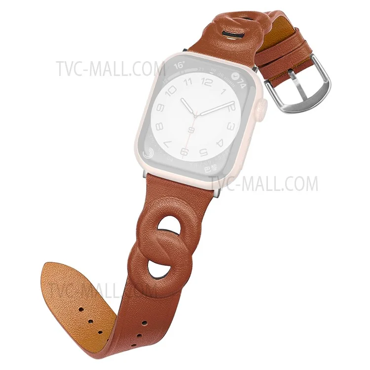 For Apple Watch Series 10 42mm / 9 8 7 41mm / 6 5 4 SE SE (2022) SE (2023) 40mm / 3 2 1 38mm Double Rings Design Genuine Leather Smart Watch Band Wrist Strap - Brown