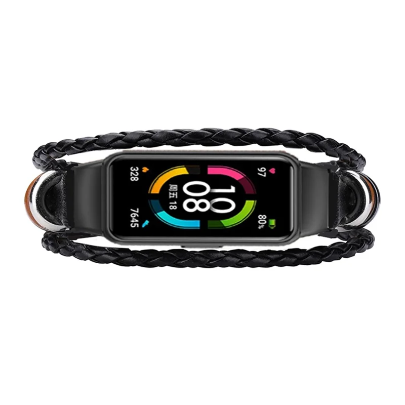 Für Huawei Band 6/Honor Band 6 ethnisches Perlenersatz-Uhrenarmband, Retro-Armband - Schwarz