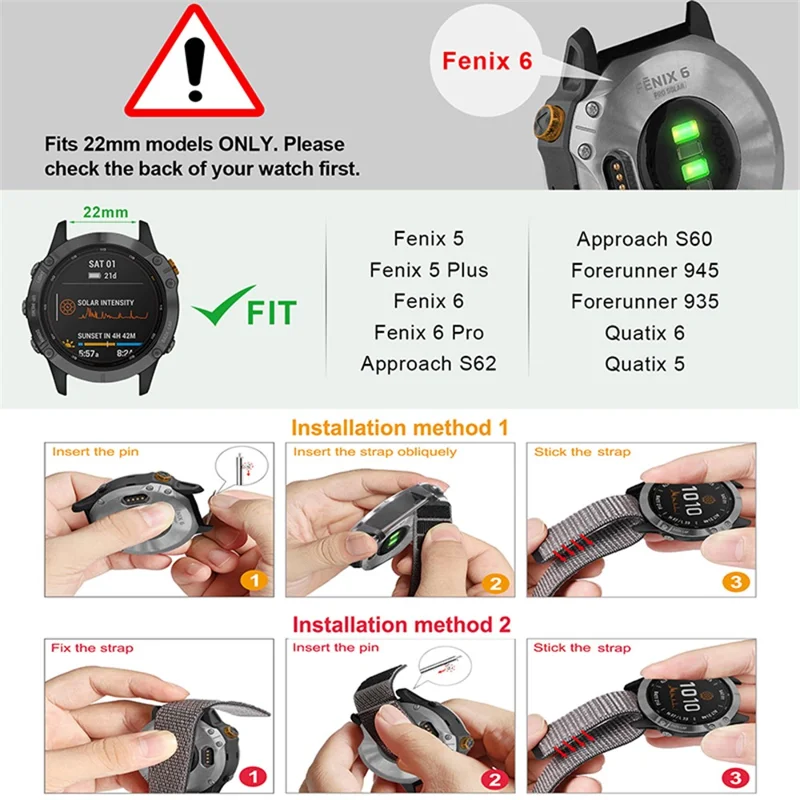 For Garmin Fenix 6S Breathable Nylon Watch Strap 20mm Adjustable Wrist Band Replacement - Grey