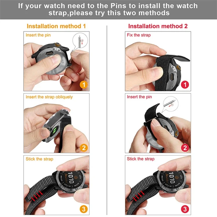 For Garmin Fenix 6 / Samsung Galaxy Watch3 45mm / Watch 46mm Adjutable Nylon Loop Fastener Smart Watch Band Replacement Strap 22mm - Black