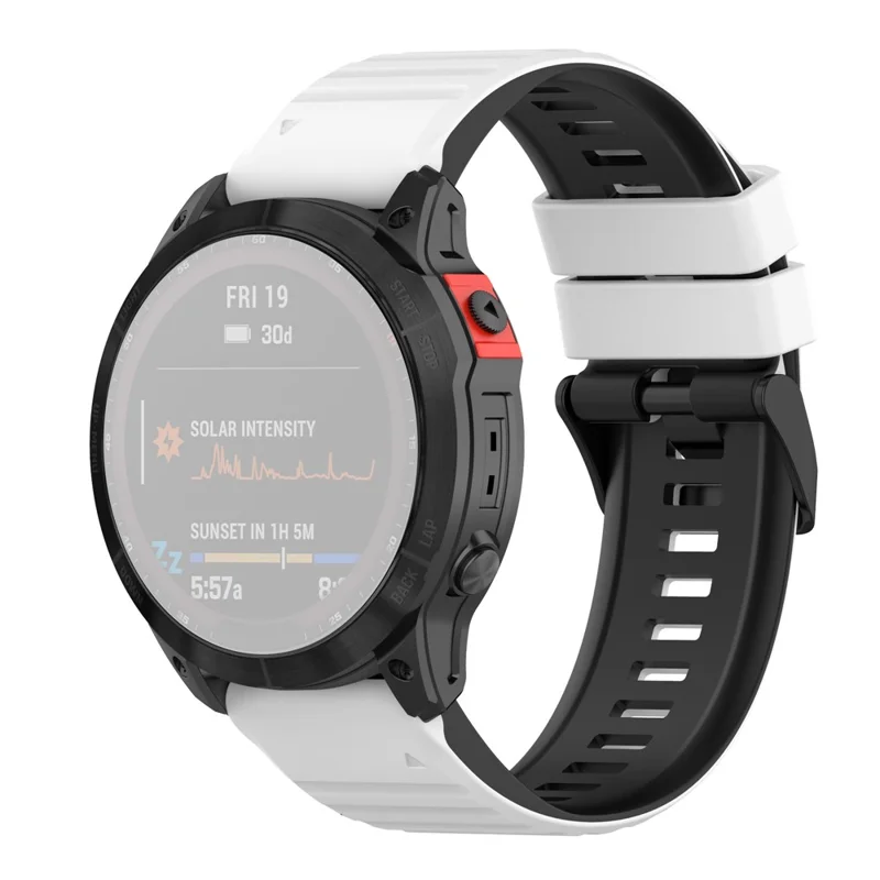 For Garmin Fenix 6 GPS 22 mm to farver silikone armbånd justerbart udskiftning urrem med værktøjer - Hvid/Sort