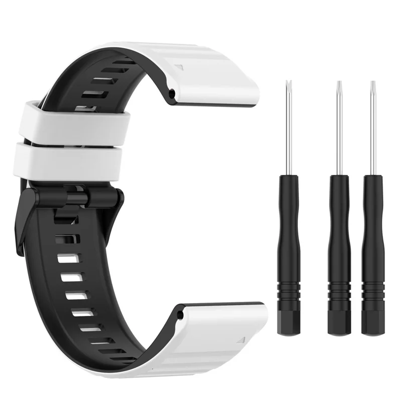 For Garmin Fenix 6 GPS 22 mm to farver silikone armbånd justerbart udskiftning urrem med værktøjer - Hvid/Sort