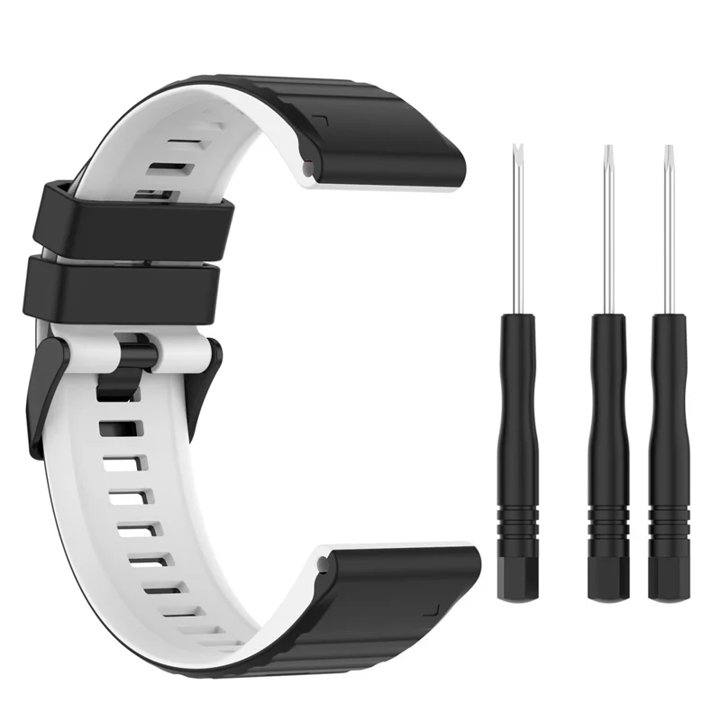 For Garmin Fenix 6 GPS 22mm Dual Color Silicone Wrist Band Adjustable Replacement Watch Strap with Tools - Black/White