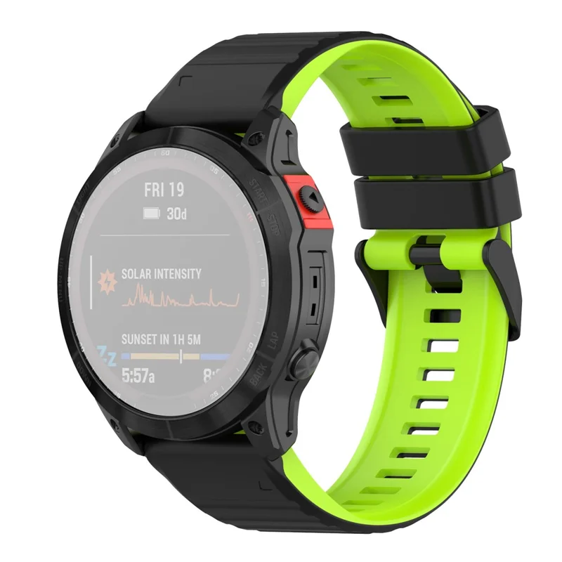 For Garmin Fenix 6 GPS 22mm Dual Color Silicone Wrist Band Adjustable Replacement Watch Strap with Tools - Black/Lime