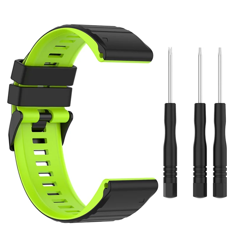 Para Garmin Fenix 6X GPS 26 mm Correa de Reloj de Silicona de Repuesto Ajustable con Herramientas - Negro/Verde Fluorescente