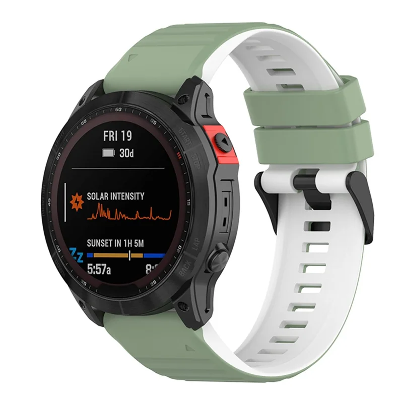 For Garmin Fenix 6X GPS 26mm Replacement Silicone Watch Strap Adjustable Wrist Band with Tools - Light Green/White