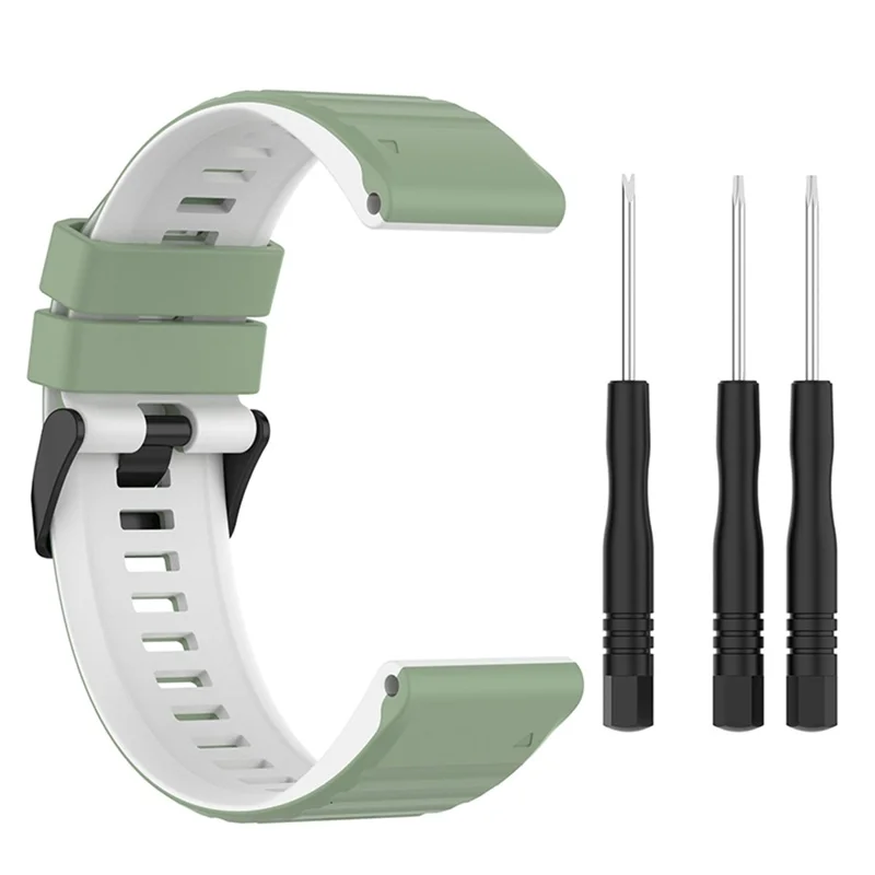 For Garmin Fenix 6X GPS 26mm Replacement Silicone Watch Strap Adjustable Wrist Band with Tools - Light Green/White