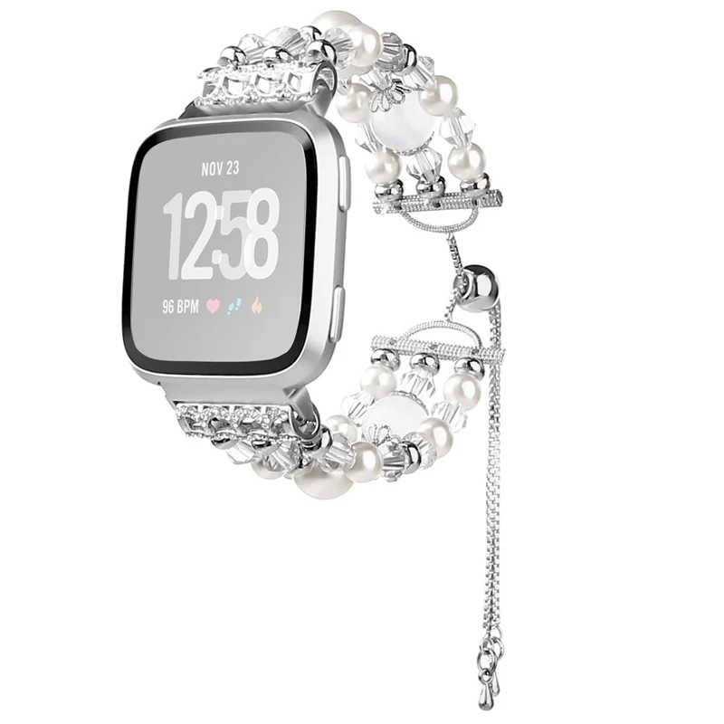 Für Fitbit Versa/Versa 2/Versa Lite Fashion Agate Crystal Beads Slide Bracelet Watch Band Ersatz für Frauen - Weiß