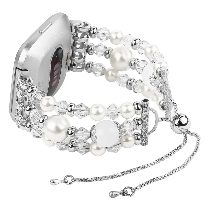 Für Fitbit Versa/Versa 2/Versa Lite Fashion Agate Crystal Beads Slide Bracelet Watch Band Ersatz für Frauen - Weiß