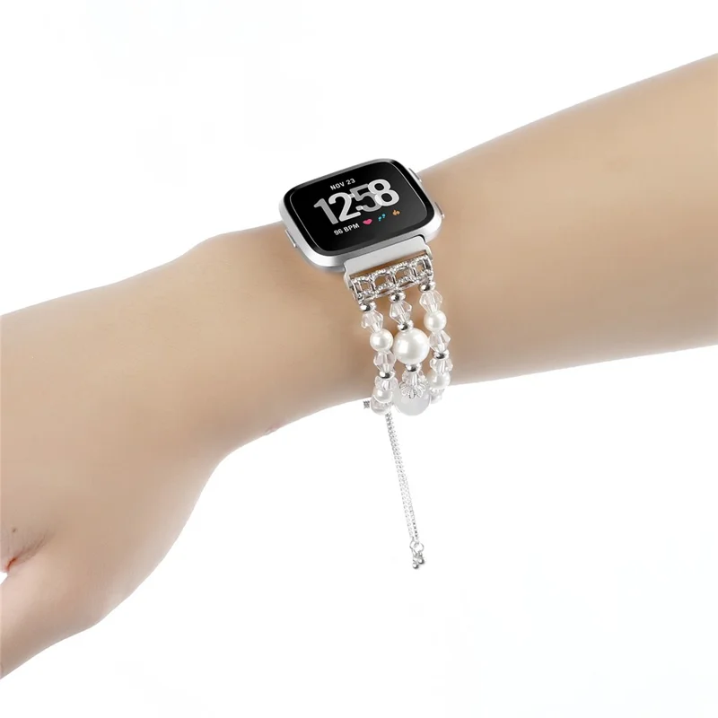 Für Fitbit Versa/Versa 2/Versa Lite Fashion Agate Crystal Beads Slide Bracelet Watch Band Ersatz für Frauen - Weiß