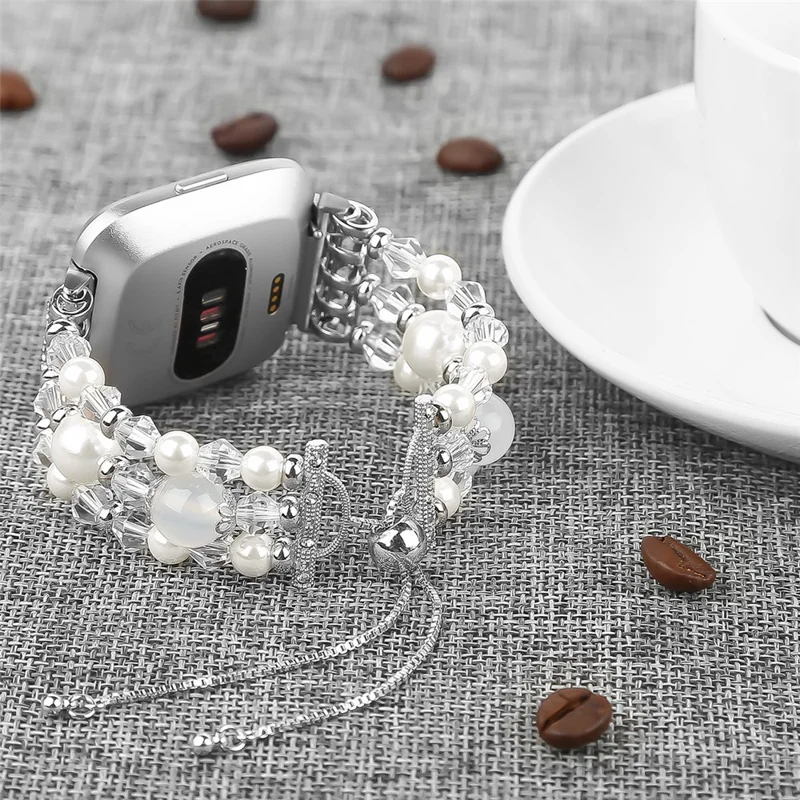 Für Fitbit Versa/Versa 2/Versa Lite Fashion Agate Crystal Beads Slide Bracelet Watch Band Ersatz für Frauen - Weiß