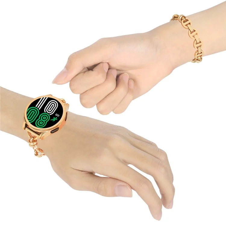 For Huawei Watch GT3 46mm/Xiaomi Haylou RS3 Watch Strap 22mm Stainless Steel Watch Band with Thread Design for Girls - Gold