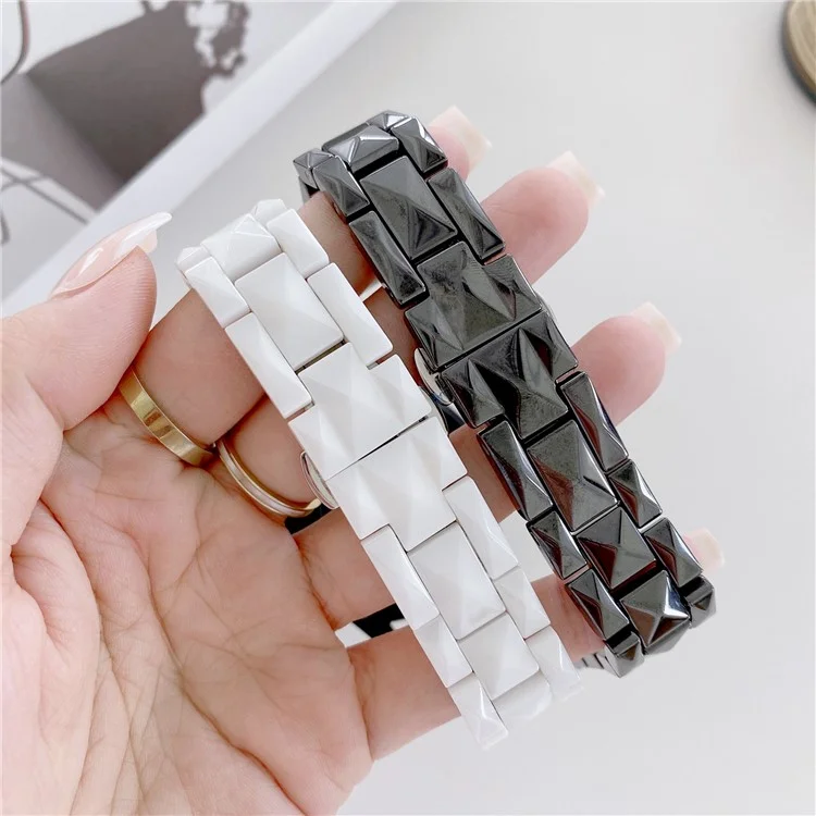 Pour Huawei Watch GT3 46mm / Xiaomi Haylou RS3 22 mm Universal Rhombus Grid Design Ceramic Watch Strap Wrist Band - le Noir