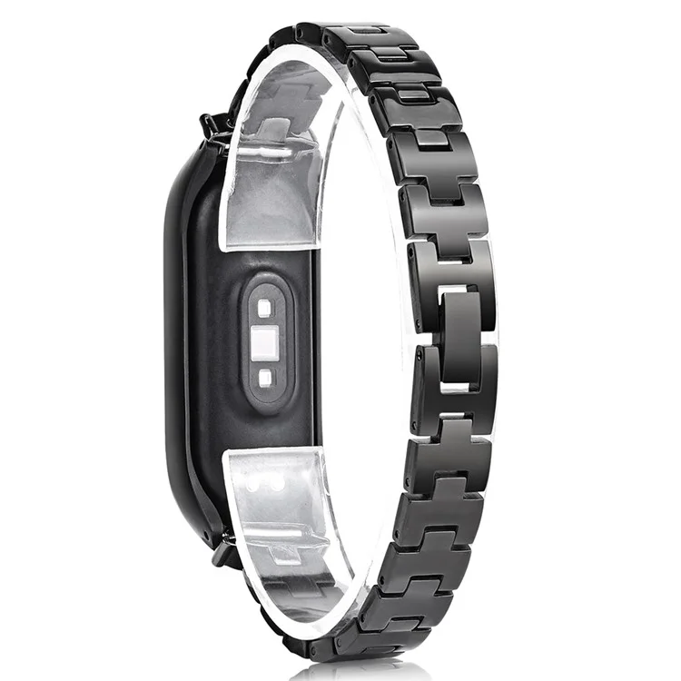 For Xiaomi Mi Band 3/4 Bling Rhinestone Decorative Smart Watch Stainless Steel Chain Watch Strap Metal Watchband - Black