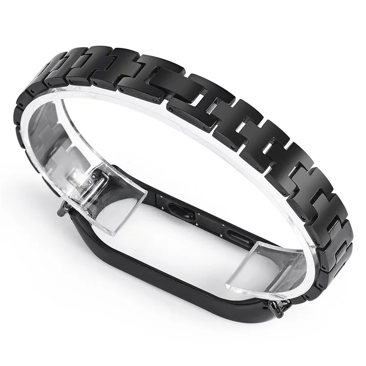 For Xiaomi Mi Band 3/4 Bling Rhinestone Decorative Smart Watch Stainless Steel Chain Watch Strap Metal Watchband - Black