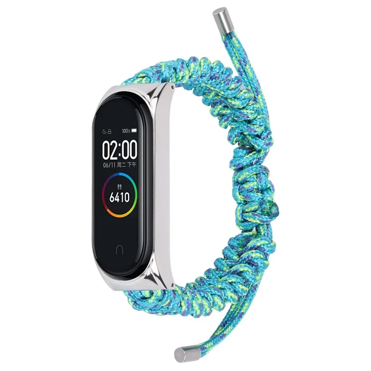 For Xiaomi Mi Band 5/6 Nylon Braided Rope Watch Strap Adjustable Replacement Wrist Band - Green
